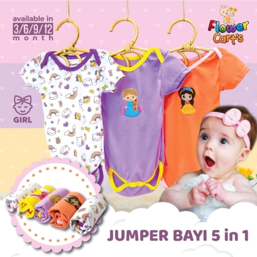 5 pc Baju Jumper Bayi perempuan laki laki 0-2Th Jumpsuit Bayi BC-01-4 Baju Bayi cewek Cowok Kaos Bayi