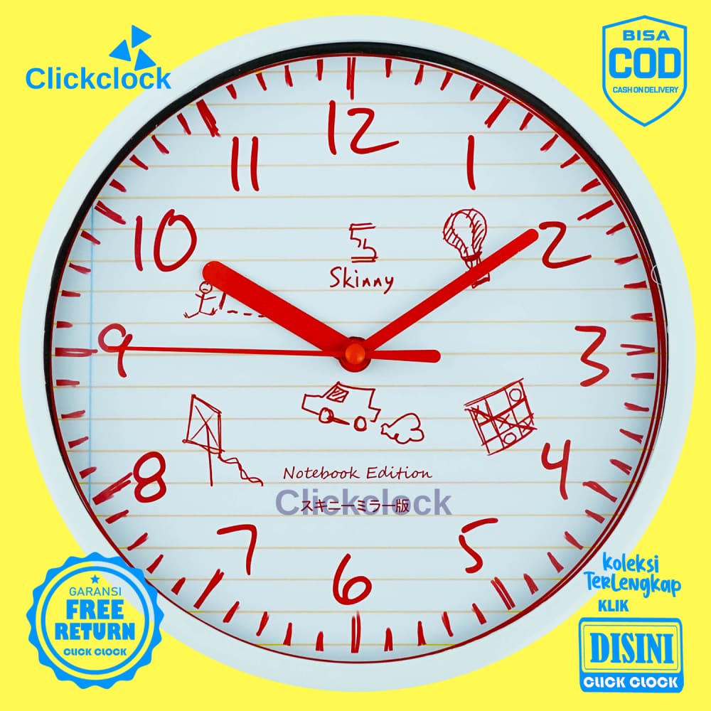 Jam Dinding Analog Minimalis Red Skinny SK1189 Besar Dekorasi Kamar Murah