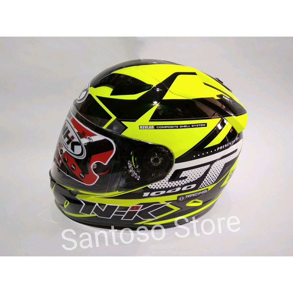 Helm Full Face NHK GP1000 Star Yellow Flourecent Double Visor Berkualitas