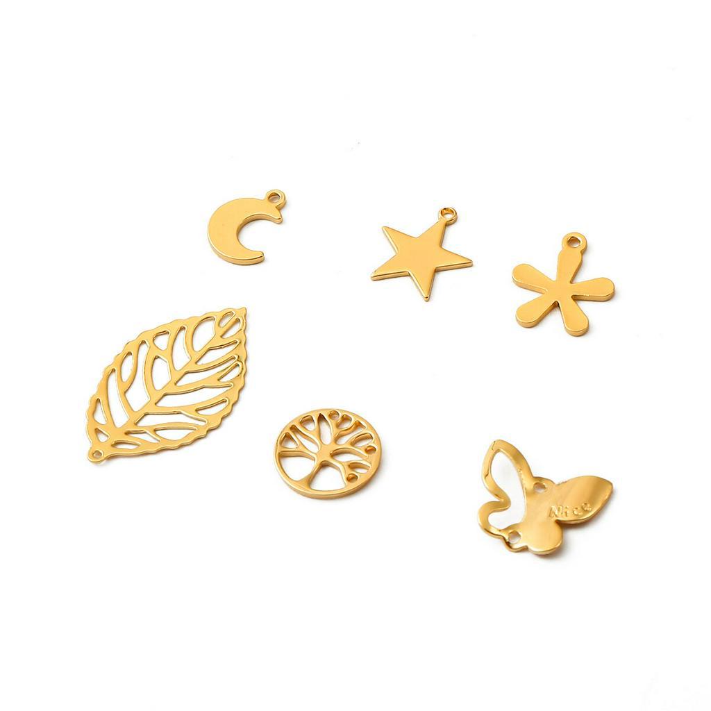 CHARMS 5pcs Liontin Kalung Bentuk Bintang Laut Bulan Daun Butterfly Bahan Tembaga Lapis Emas 18k Ukuran 8-27mm 024