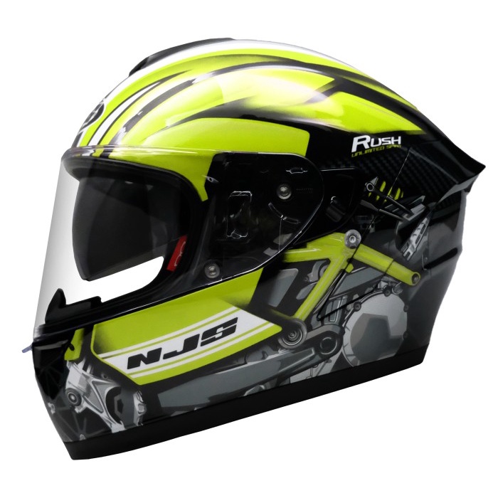 NJS ZX-1 RUSH Hitam - Kuning Fluo gloss/doff - Helm Full Face