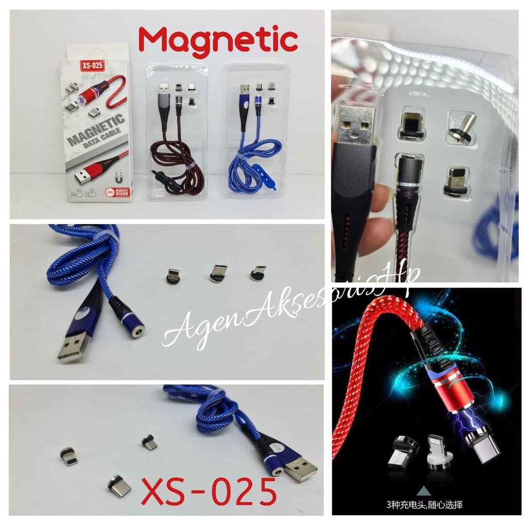 XS-025 Magnetic Data Cable 3 in 1 Fast Charging Type-C Lightning Micro USB Magnetic Design