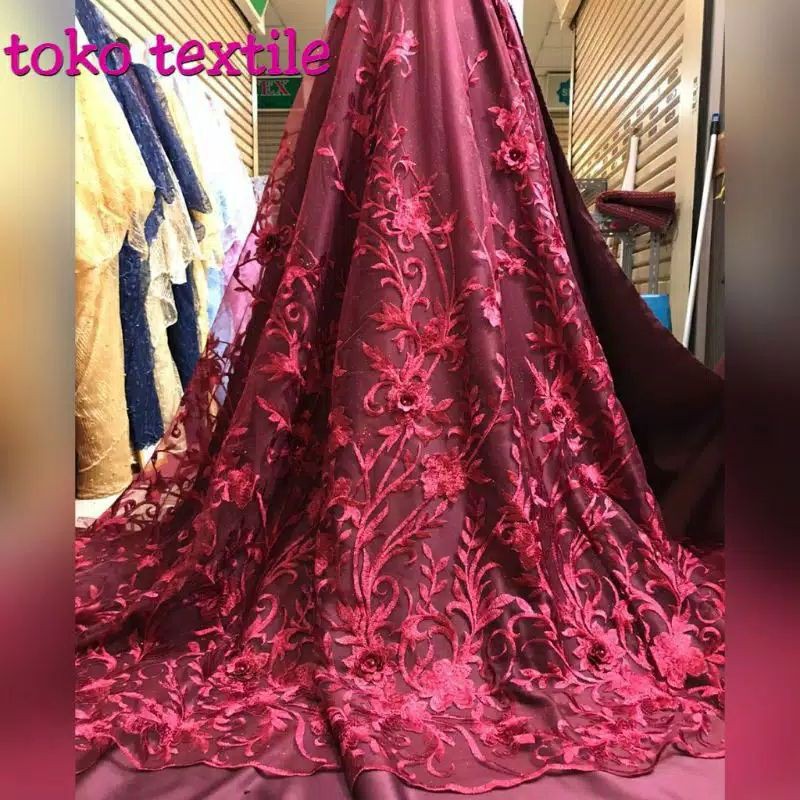 Promo Kain Bahan Tulle 3d Mutiara Bahan Kebaya Brokat Kain Tulle Bordir 3d Shopee Indonesia