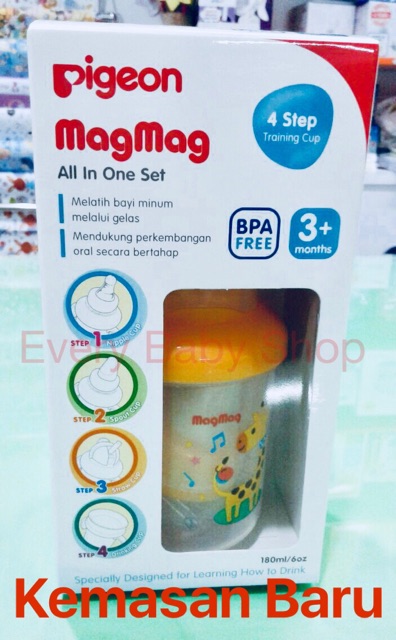 Pigeon Magmag ALL IN ONE SET Training Cup - MAG MAG - Gelas Minum Bayi - KEMASAN &amp; MOTIF BARU !! ORI