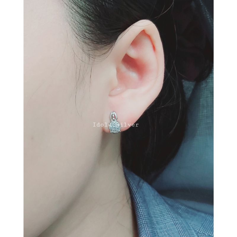 ANTING PERAK ASLI SILVER 925 LAPIS EMAS MODEL JEPIT BULAT UKIR - PERHIASAN PERAK WANITA