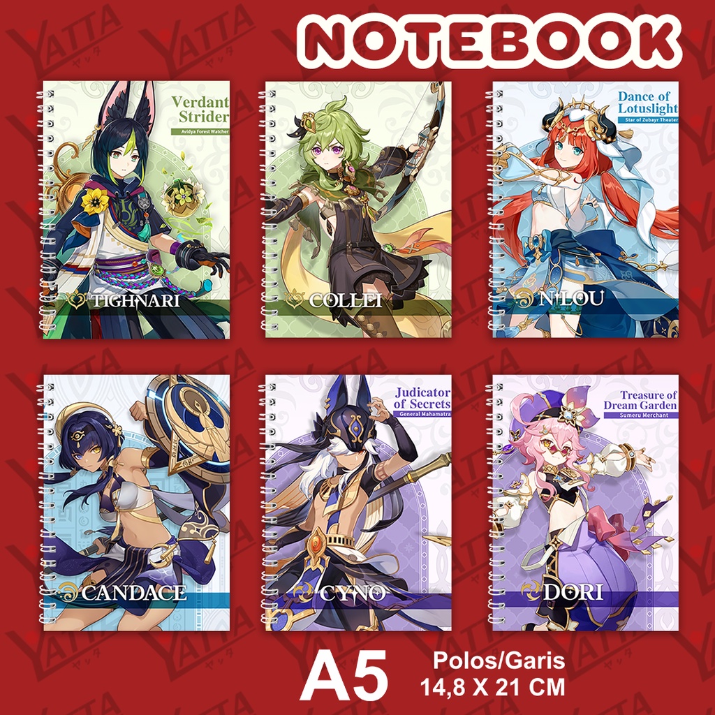 

Notebook Anime Genshin Impact Seri 6 Ukuran A5 14,6 x 21 cm Tighnari Collei Dori YOTAKUSHOP