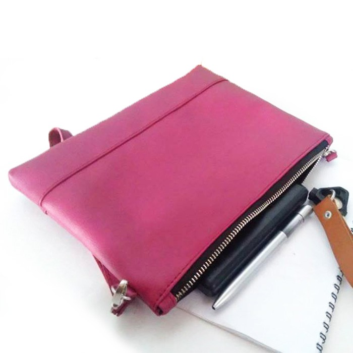 Tas Clutch Kulit Asli Sapi Warna Merah Muda -Tas Kulit Wanita-