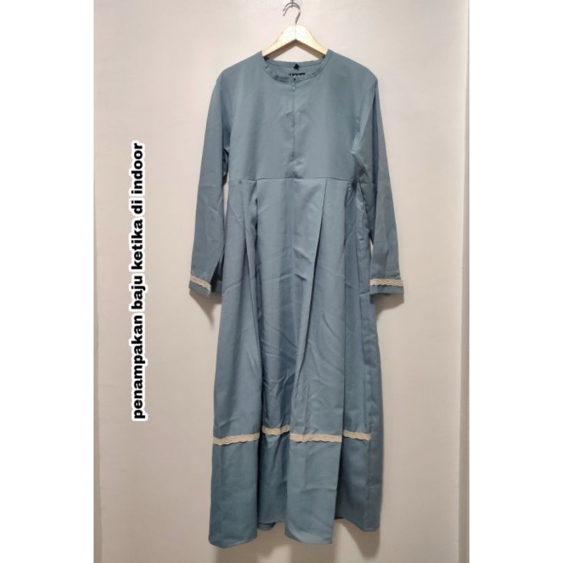 Dress gamis sky blue biru langit renda