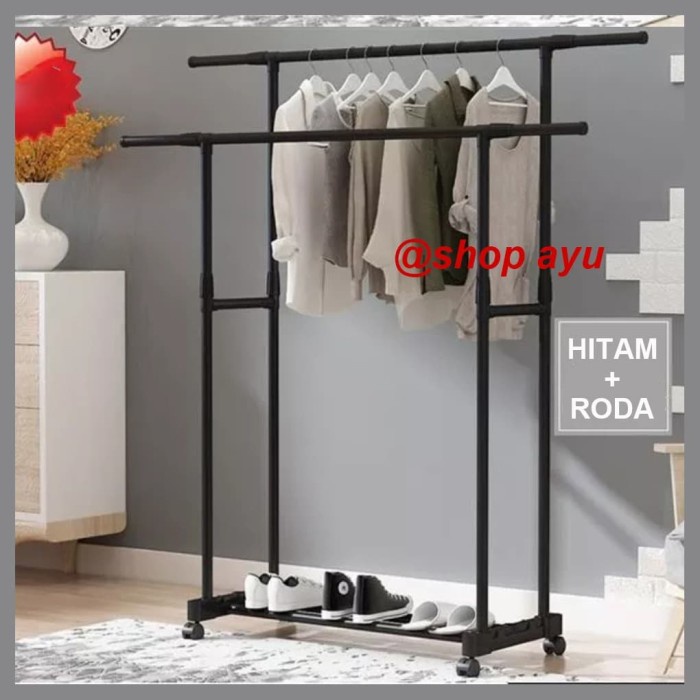 

MURAH Stand hanger double sisi rak serbaguna dgn 4 roda - Hitam TANPAroda