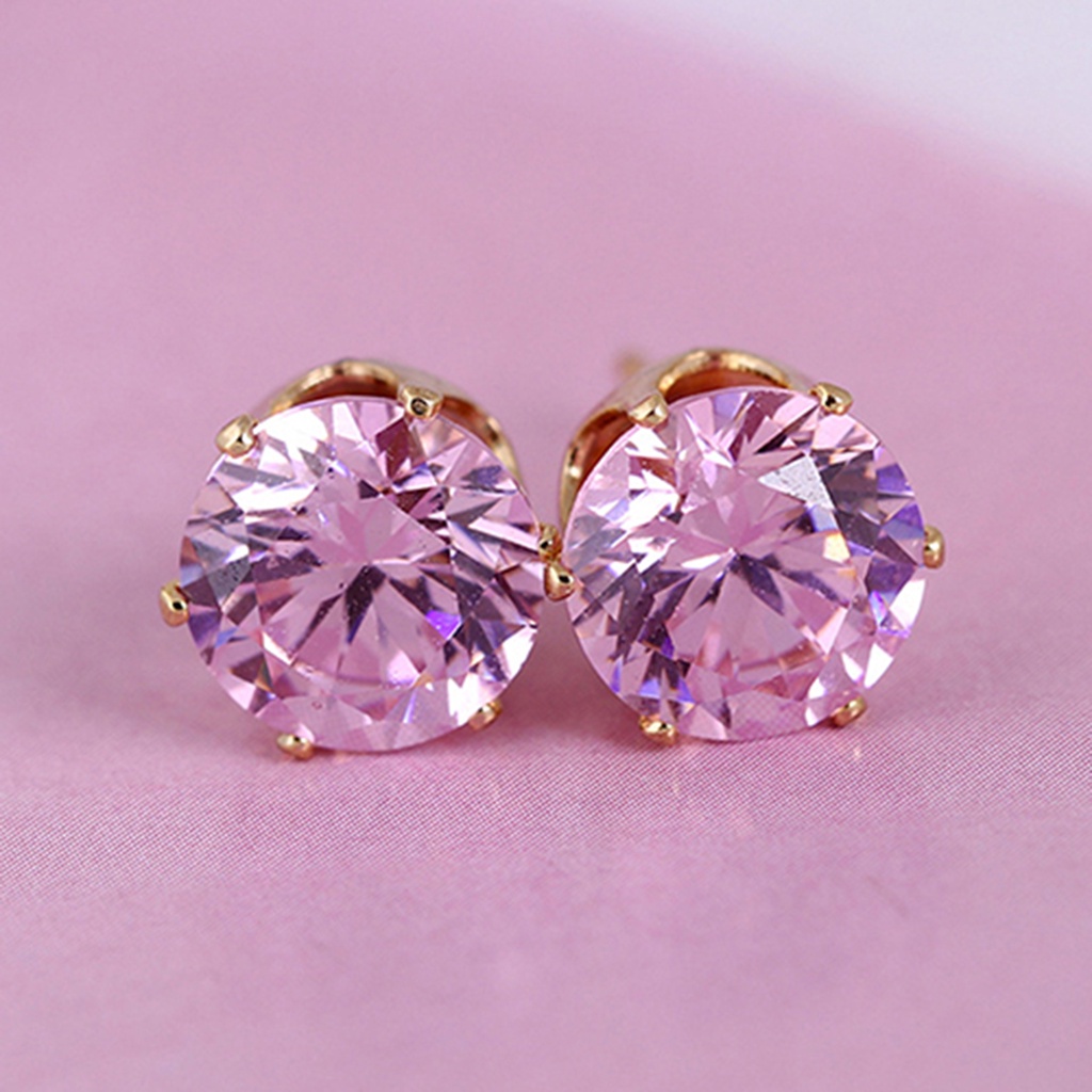 Anting Stud Cubic Zirconia Bentuk Bulat Gaya Elegan Untuk Kencan