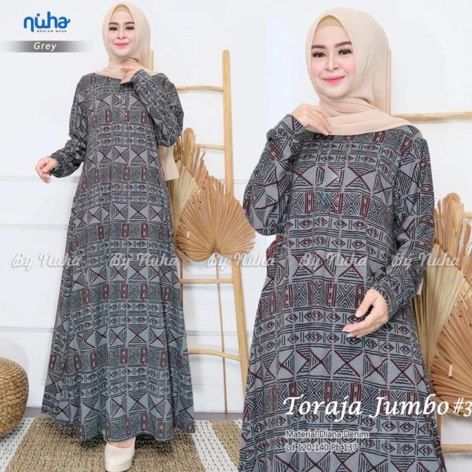 ORDER-KIRIM GAMIS TORAJA#3 JUMBO MAXY LD 120-140 BAHAN DENIM DIANA
