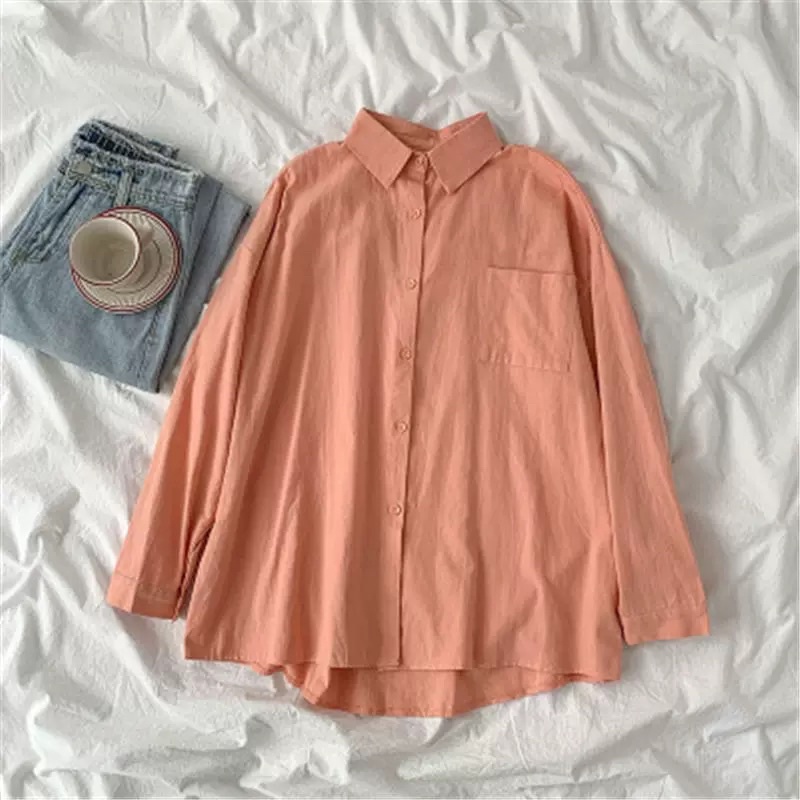 [LENNY]Kemeja wanita lengan panjang warna warni Korea Style-Orange