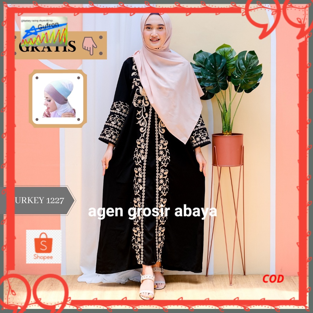Abaya Gamis Bordir Couple Ibu Dan Anak Drees Maxi Abaya Turkey Arab Dubai Saudi Zoya hitam