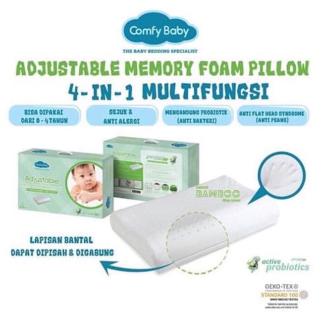 Comfy Baby 4 in 1 ADJUSTABLE Memory Foam Pillow / Bantal Bayi Anak