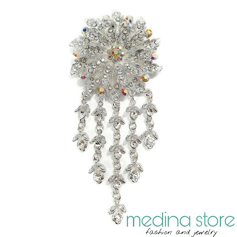 Bros Kebaya Mewah/Bros Besar Elegant/Bros Jurai/Bros Cantik Mewah Murah/Bros Permata Mawar-Star Putih