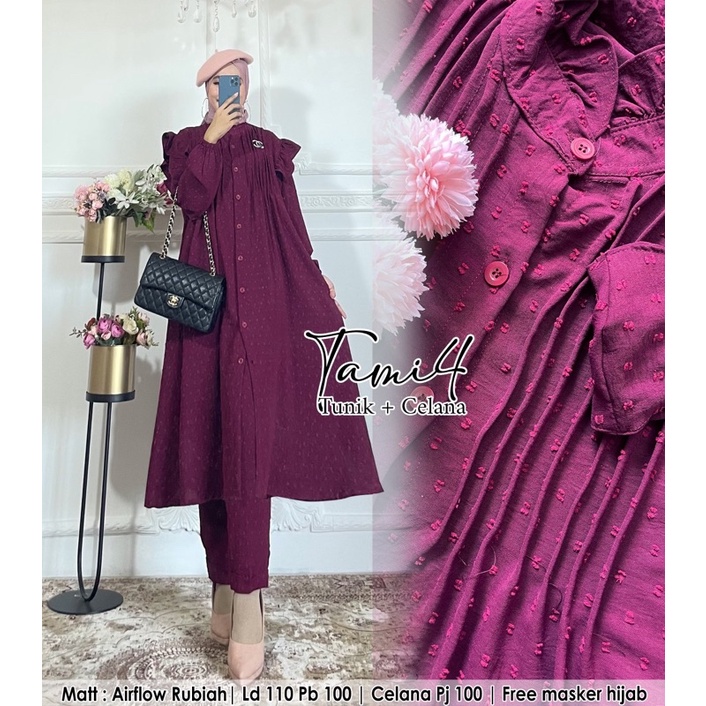 Humaira99 Gamis syari set tunik+celana airflow rubiah Original set Tami