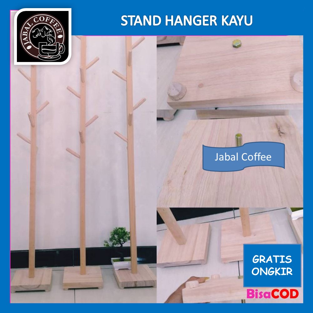 Gantungan Berdiri / Stand Hanger Kayu / Gantungan Tas - Topi - Baju ( Bonus Lem Penguat Ranting )