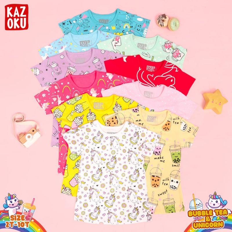 Kazoku Kaos Girl Fullprint Usia 2 sd 10 Tahun Kaos Anak Cewek