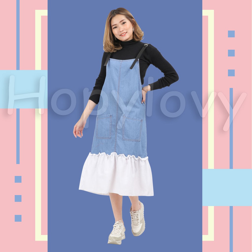 HOPYLOVY - Overall Jeans Wanita Kombinasi Audiska