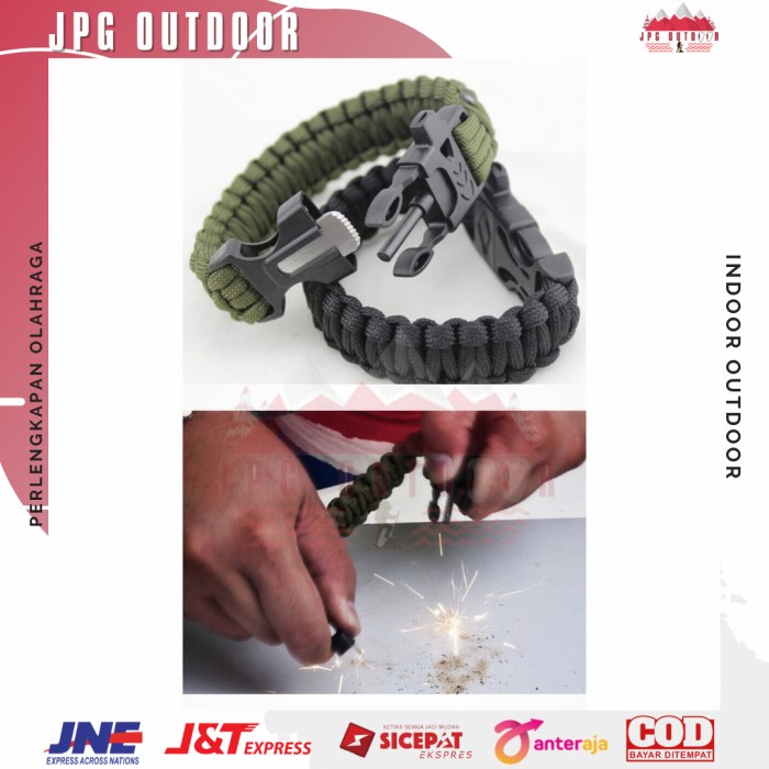 Gelang Paracord Survival Outdoor Bracelet with Magnesium Fline Fire Starter Pemantik Api Survival