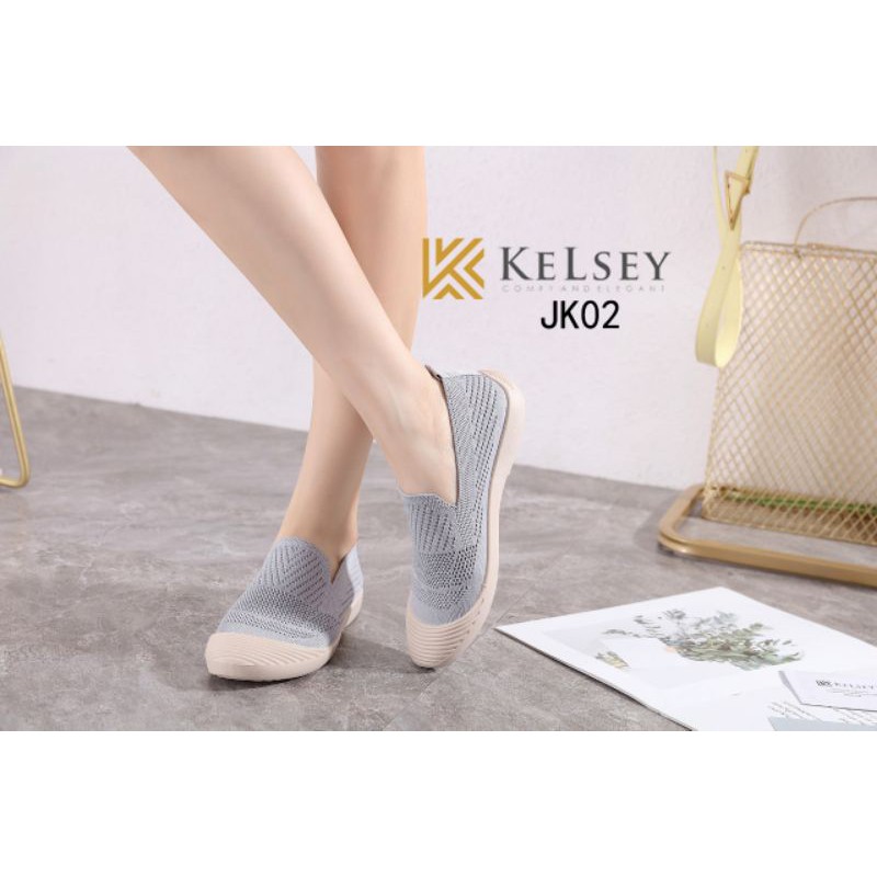 Kelsey Sepatu Slip On JK02 Sepatu Flyknit Flat Shoes Wanita