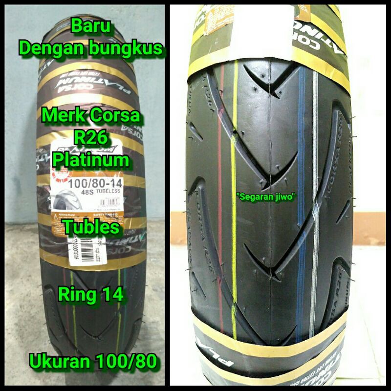 Ban tubles motor matic ring 14 Ukuran 100/80 Corsa R26 Platinum Ban belakang Honda vario 150
