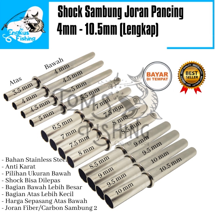 Shock Sok Sambung Joran Fiber / Carbon Stainless Steel (3.5mm - 10mm) Sepasang Anti Karat - Engkus Fishing