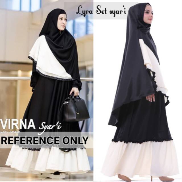 Baju muslimah lyra syar'i hitam putih - dress gamis baju syar'i muslimah original