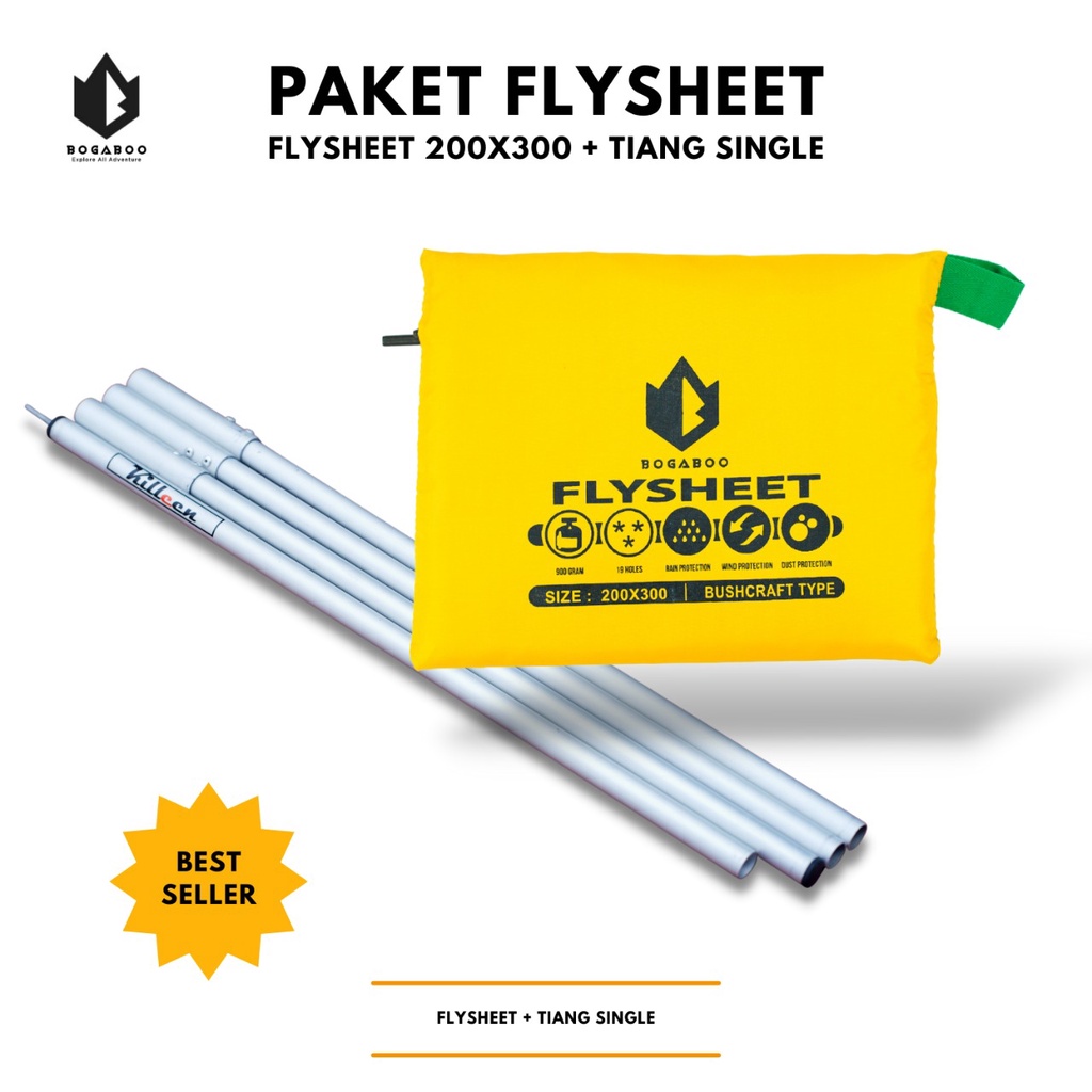 Paket Tiang Flyshet Single + Flysheet 2 X 3 Meter - Econopack Pole - tiang tenda flyseet - plesit