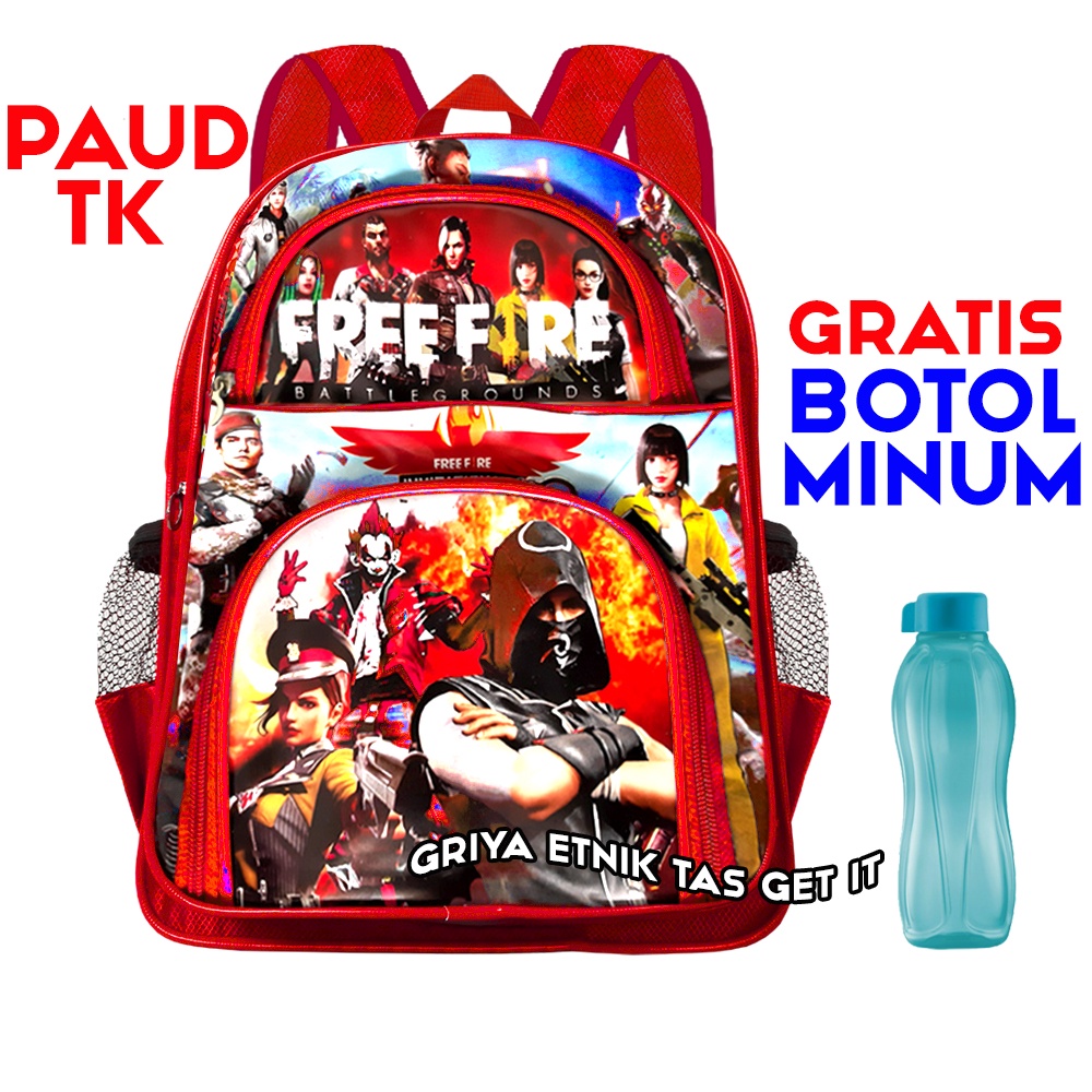 Tas Free fire TK Gratis Botol Minum - Tas ransel anak tk - Tas anak paud laki laki - Tas anak tk laki laki - Tas paud anak cowok - Tas Sekolah Cowok Freefire - Tas FF Laki laki - Tas Gendong Anak Cowo