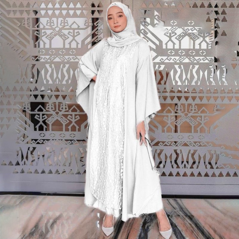 Khadj Hijab - Dress Gamis Muslim Mix Brukat Deanova-White
