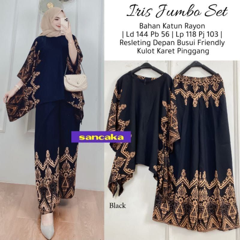 Iris Jumbo Set by Sancaka ONE SET BY ORI NAURA // DASTER SETELAN WAKA // SETELAN JUMBO // SETELAN TIE DIE JUMBO // ONE SET // SETELAN WANITA LD 130 Linia Set By ori Naura-Iris Hitam