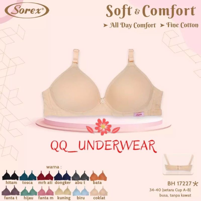 Bra Sorex 17227 Tanpa Kawat Busa Tipis Size 34-40 Kait 2 / Bh Sorex 17227 / Bra Sorex 17227