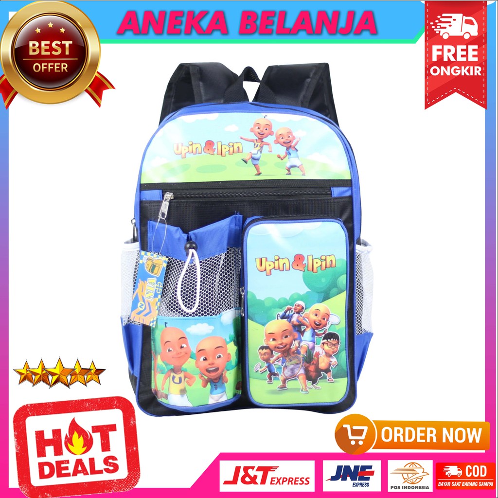 Tas Ransel Import Fashion Anak Cowok Upin Ipin Warna Biru Lucu Imut Tas Ransel Premium Anak Cewek TK SD SMP Bagus Keren Free Raincover Multifungsi Backpack Anak Cewe Hangout TPQ TPA Temurah Terlaris Berkualitas