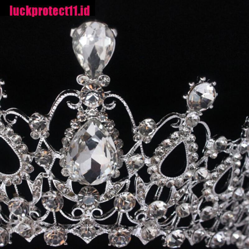 (LUCK) Mahkota / Tiara Motif Bunga Aksen Kristal + Mutiara + Berlian Imitasi Untuk Wanita / Pernikahan