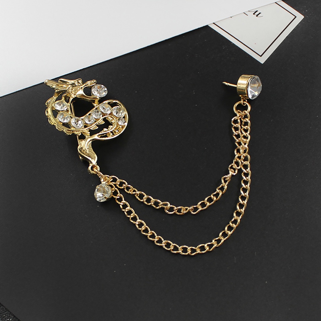 Bros Bentuk Naga Bahan Logam Aksen Berlian Imitasi Gaya China Untuk Pria