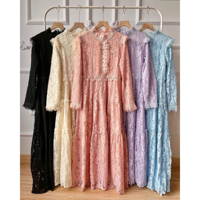 Gamis Muslimah Gamis Lebaran Dress Hitam Dress Korea Gamis Brukat BISA COD K6Q7 PROMO Bahan Berkuali