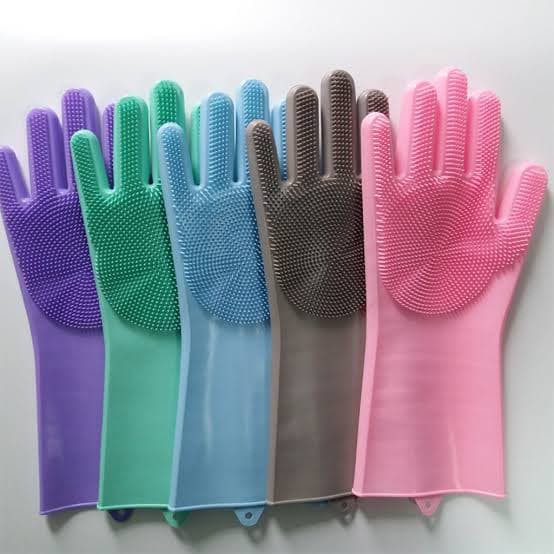 Sarung Tangan Silikon Gloves Tebel Tahan Panas Spons Cuci Piring Scrub