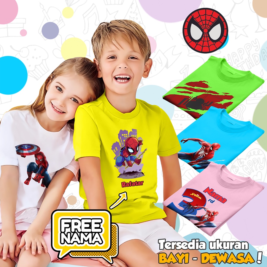 [FREE NAMA!!] Kaos Baju COUPLE  ANAK DAN DEWASA SPIDERMAN BANYAK MOTIF