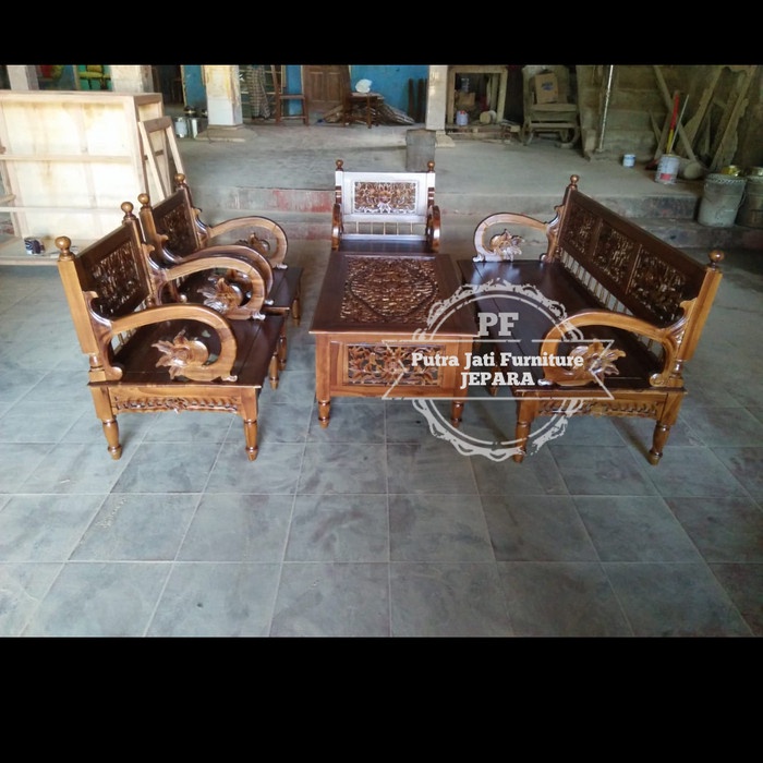 Meja Kursi Ruang Tamu 3111+1 Meja Full Ukir Jati Asli Jepara