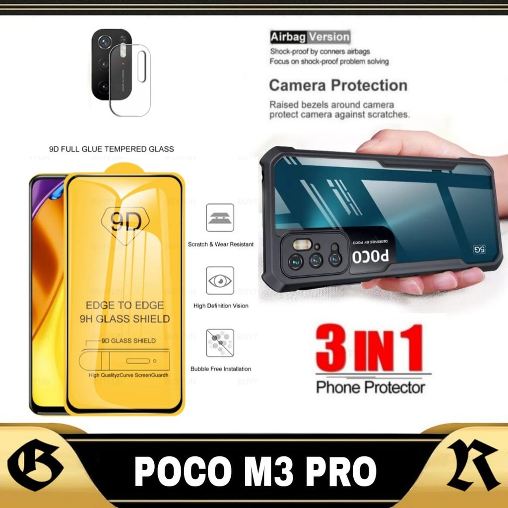 PROMO (3IN1) Case XIAOMI POCO M3 Pro-Softcase TRANSPARAN / 2in1 Casing POCO M3 Pro