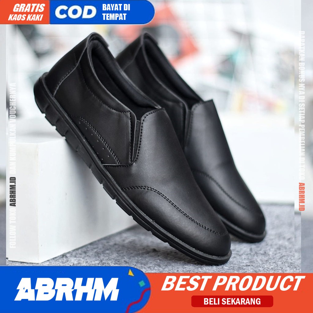 ABRHM X KAIJIN Sepatu Casual Formal Kulit Syntetic Original Slip On Slop Anti Slip Kasual Kerja Kantor Kondangan Pantofel Keren Kekinian  Murah Gaya Pria Cowo