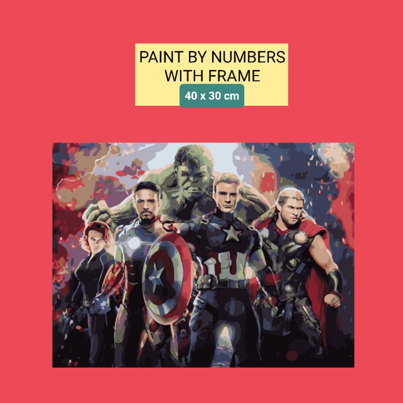 

Paint by number painting kit WITH FRAME 40x30 cm lukisan superhero Avengers