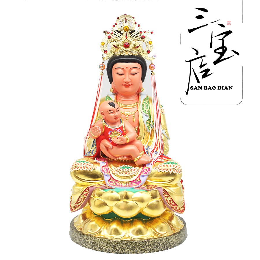 Patung Dewi Kwan Im Gendong Anak 16 Inch / Original Import Taiwan / San Bao Dian