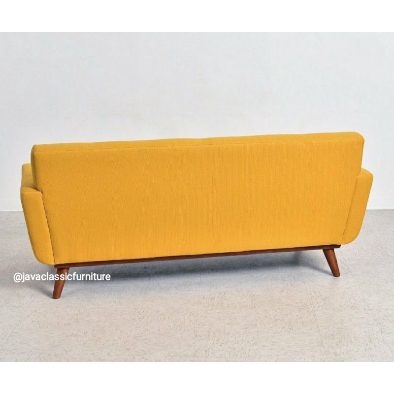 SOFA TV RETRO MINIMALIS SCANDINAVIA 2 SEATER KURSI SOFA BED RUANG TAMU KELUARGA VINTAGE DUDUKAN BUSA KAIN BLUDRU RANGKA JATI-3