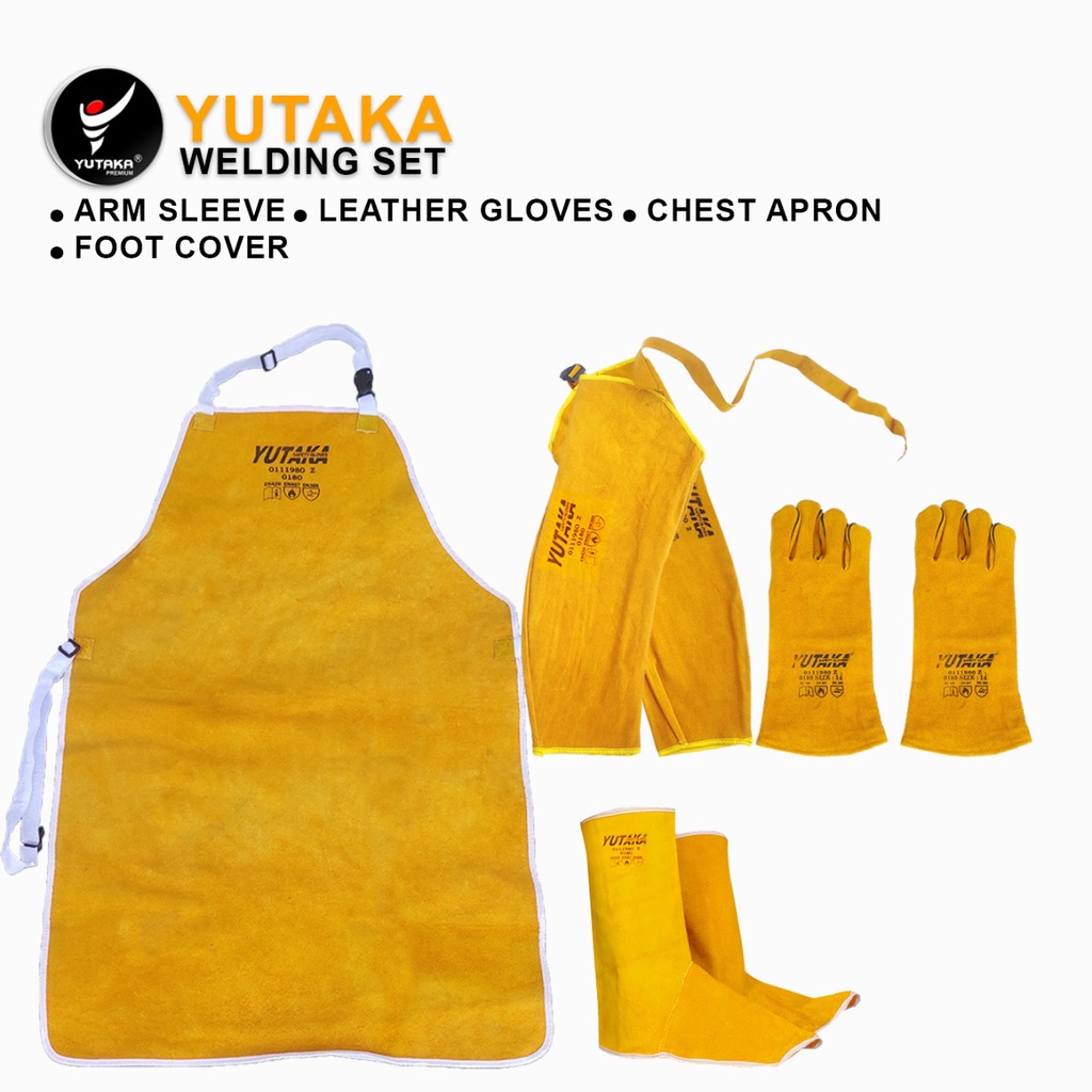 Alat Pelindung las Welding 1 Set Apron dada-arm Kaki-Lengan-Sarung Tangan warna tan