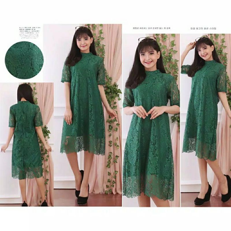 Dress Brukat baju terusan wanita dress wanita brokat hijau merah