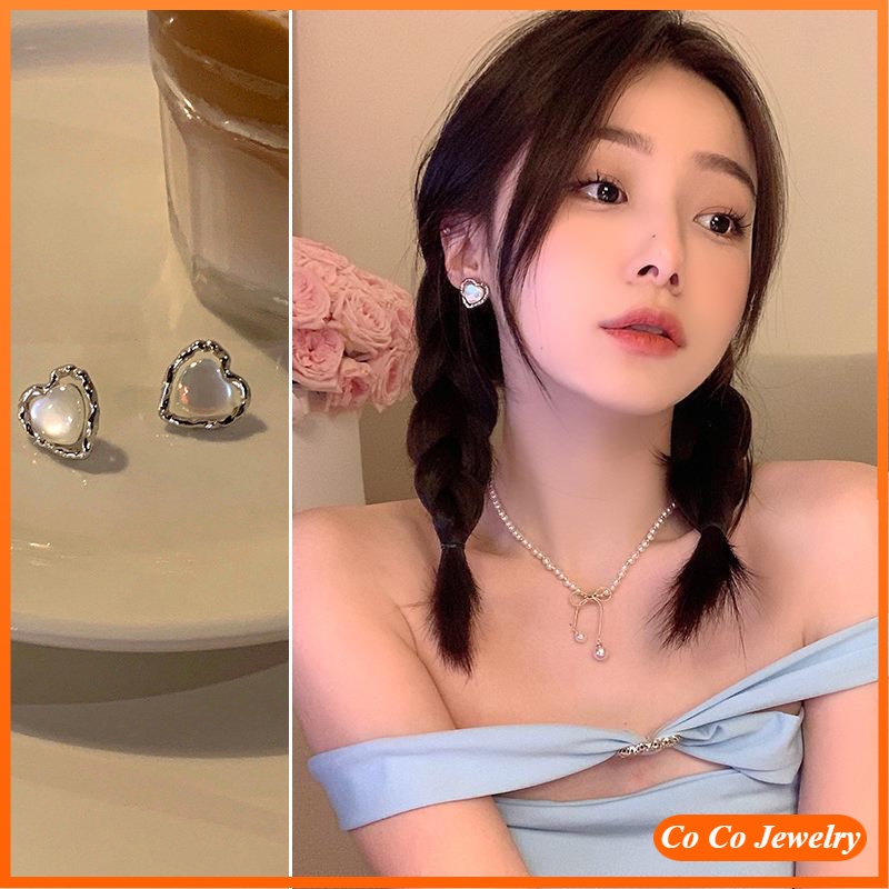 Versi Korea Dari Perak Jarum Zirkon Putih Cahaya Anting Mewah Anting Desain High-end COCOJEWELRY