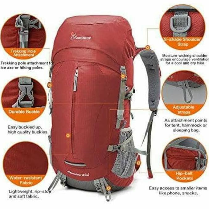 Tas Gunung Dkk. Tas Carrier Ransel Gunung Mountaintop Ultralight Caril Backpack 50L Produk Ori