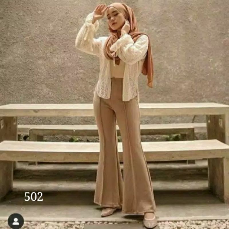 Celana scuba titanium CUTBRAY 502  (KUALITAS SUPER) seleting depan FLARE PANTS 525  highwist  516